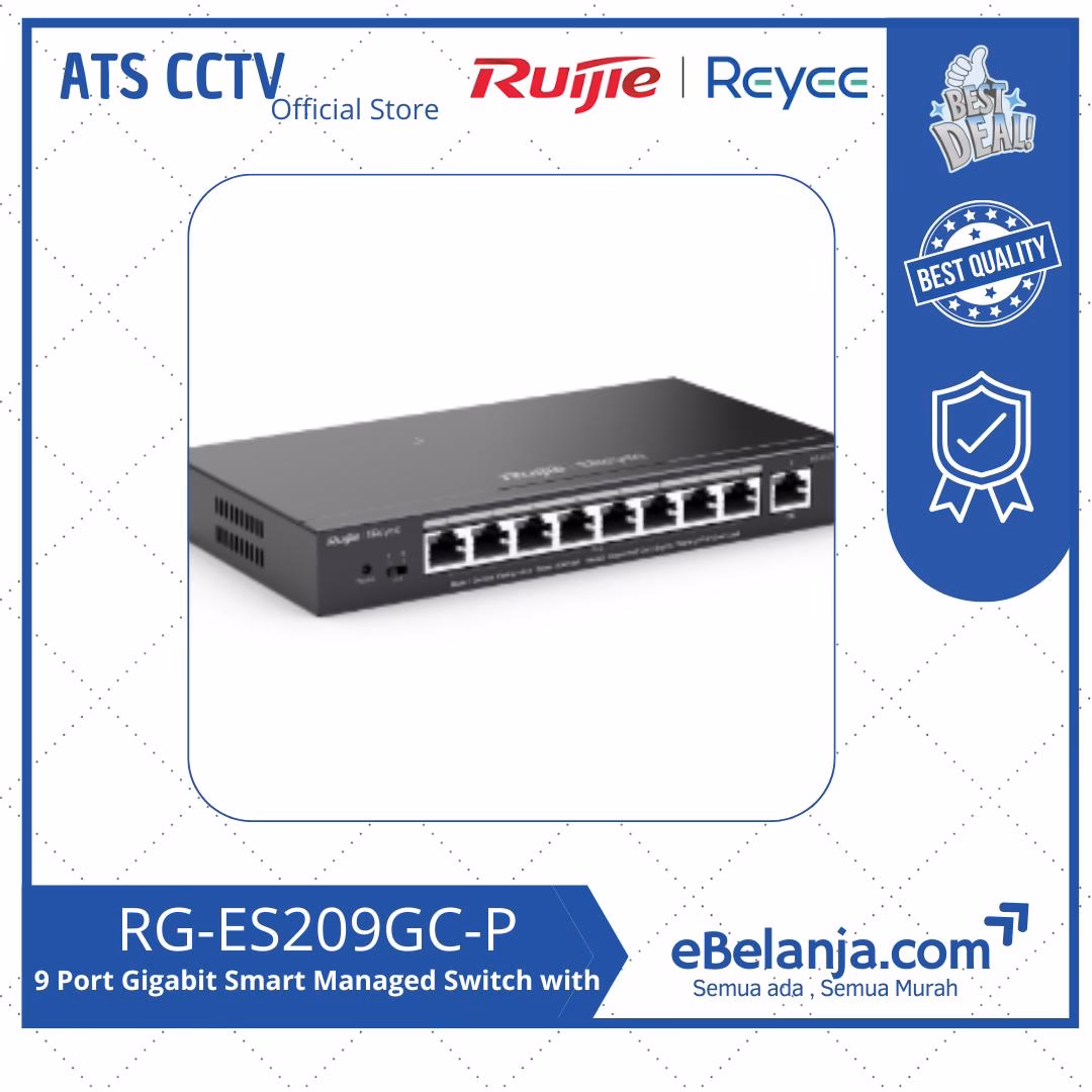 0897ddbb01484a1882acd3e3313cb74b.jpg Ruijie Reyee 9 Port Gigabit Smart Managed Switch with 8 PoE Ports 120W RG-ES209GC-P - Image 1