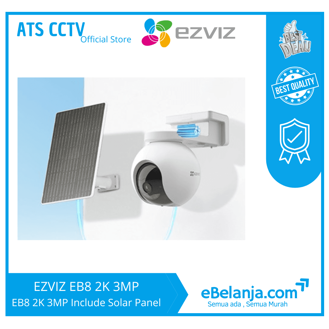 23ef7866c3504421be4c24e91c9416c2.png EZVIZ CCTV Outdoor Wireless 4G PTZ 360° AI Human Detection 2K 3MP IP65 - EB8 + Solar Panel - Image 1
