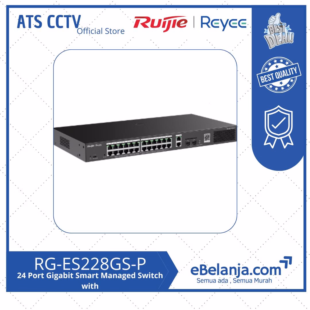 38ad9bc8f1b64e4aabee26c2b9f58948.jpg Ruijie Reyee 24 Port Gigabit Smart Managed Switch with 4 SFP Ports PoE 370W RG-ES228GS-P - Image 1