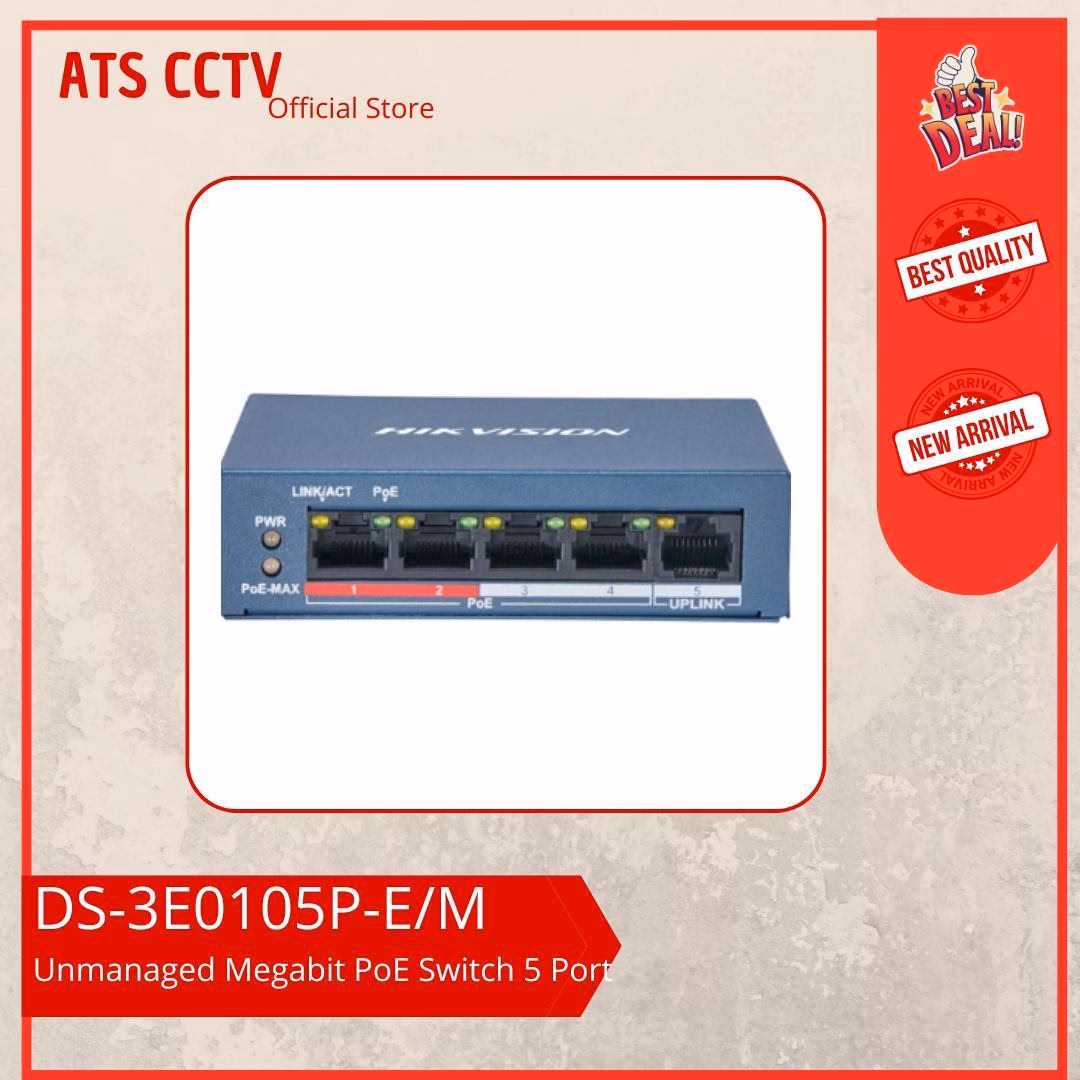4edf6c42a7ea4d4891ab97dfd86c61f4.jpg Hikvision Unmanaged Megabit PoE Switch 5 Port DS-3E0105P-E/M - Image 1