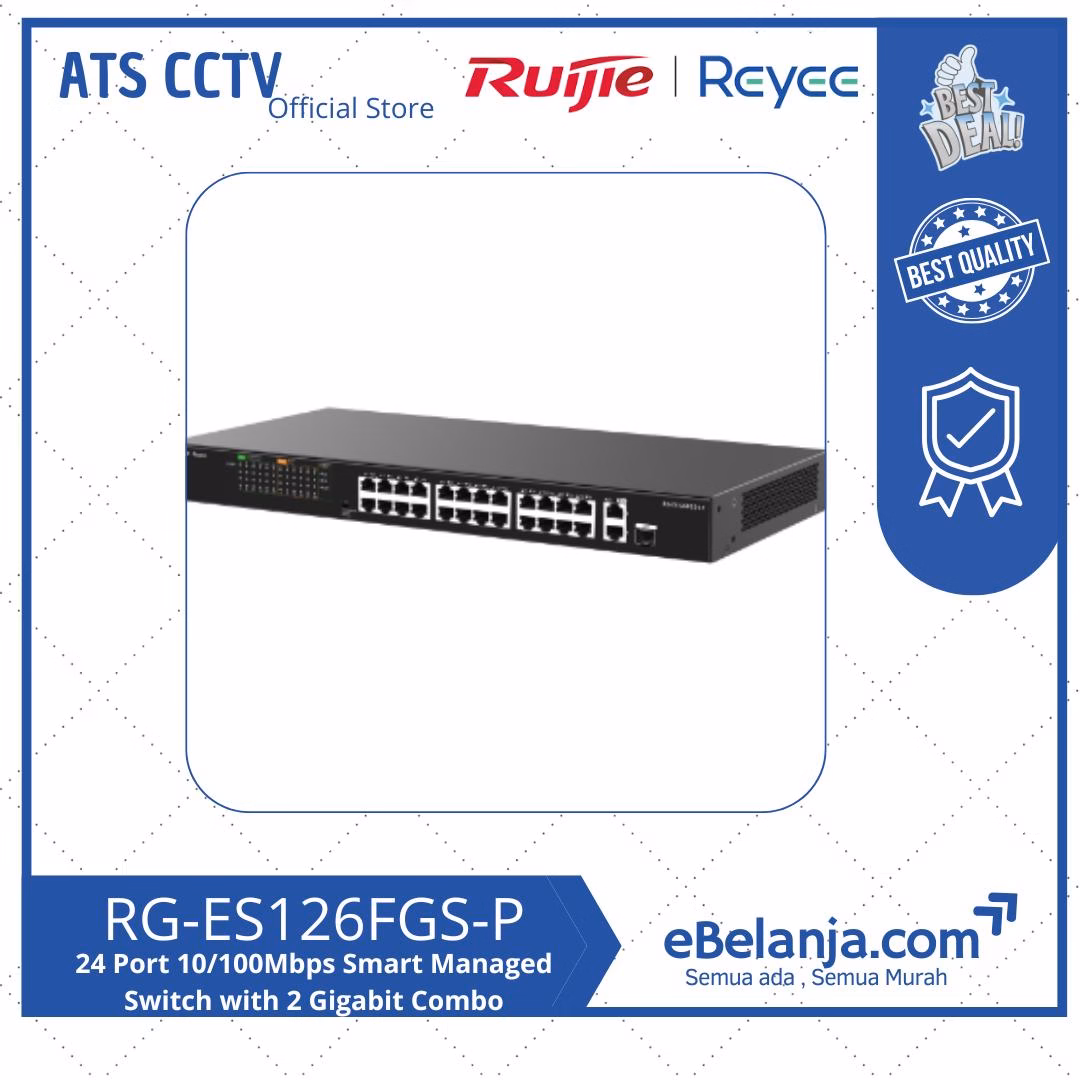 4f2b37e0d7de4adcbb32637018fdae07.jpg Ruijie Reyee 24 Port 10/100Mbps Smart Managed Switch with 2 Gigabit Combo Ports PoE 180W RG-ES126FGS-LP - Image 1