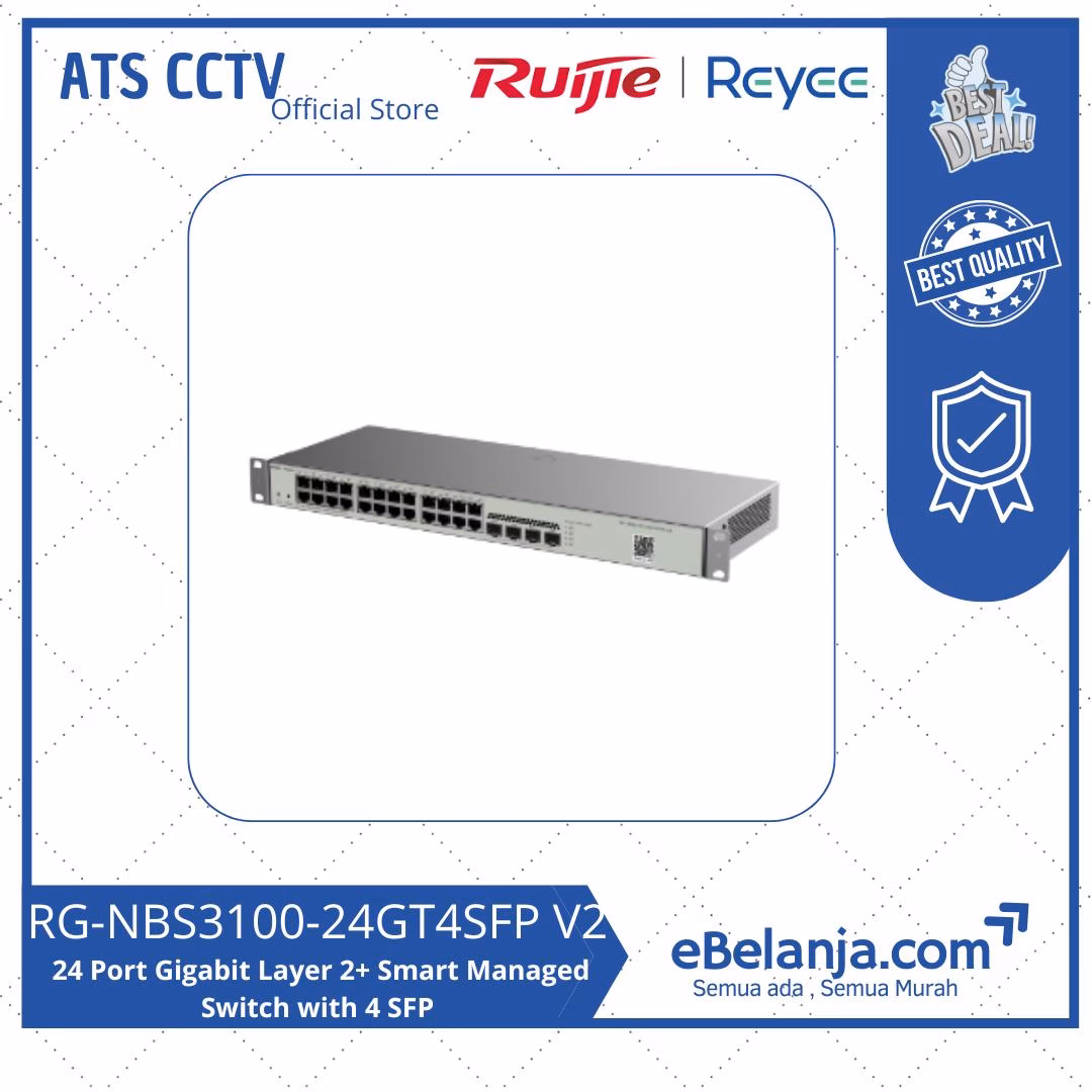 8ab562bffcff47f7a14ac9dbf70fa6e6.jpg Ruijie Reyee 24 Port Gigabit Layer 2+ Smart Managed Switch with 4 SFP Ports V2 RG-NBS3100-24GT4SFP-V2 - Image 1