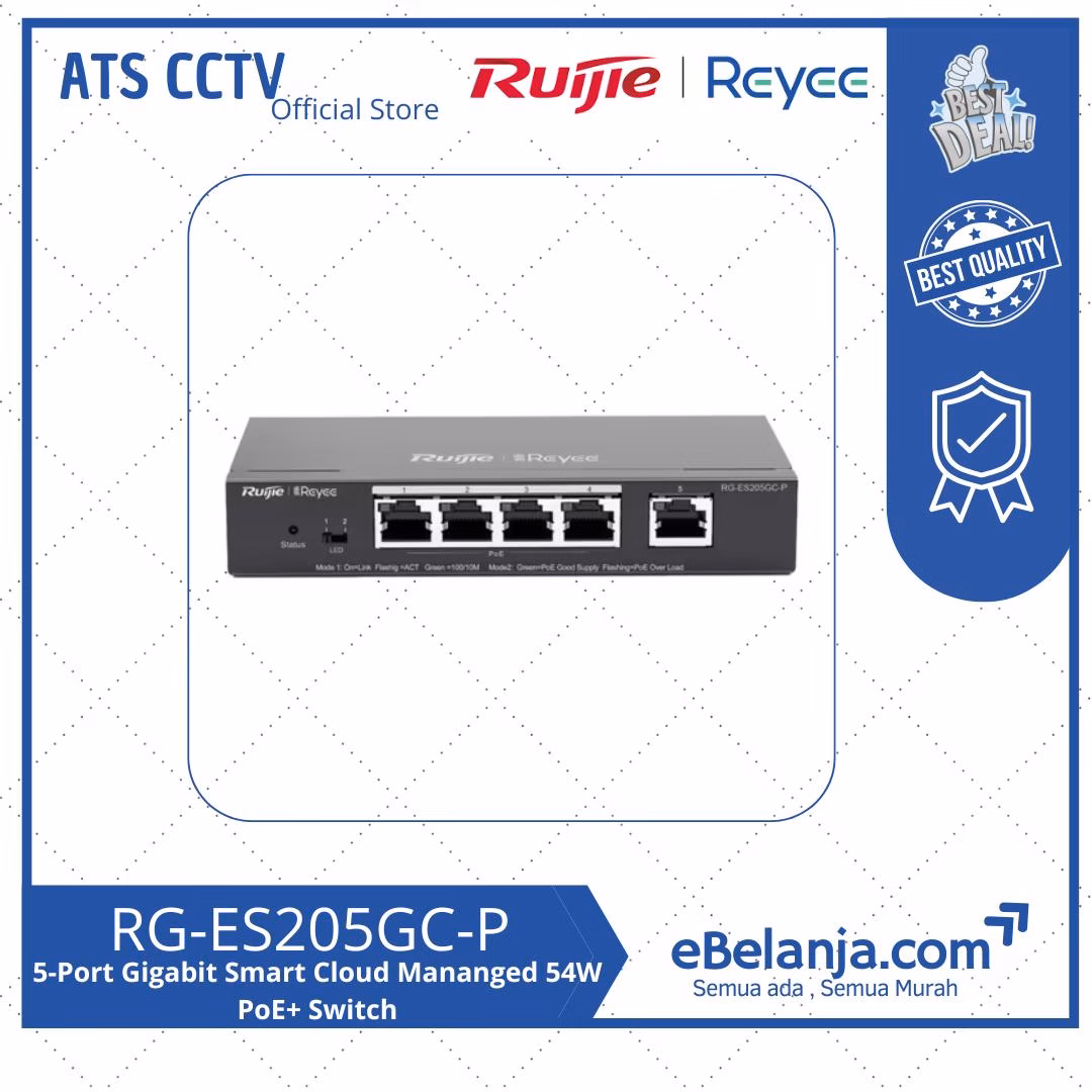 99d468de89fe4b77ba54882a0deb9662.jpg Ruijie Reyee 5 Port Gigabit Smart Managed Switch with 4 PoE Ports 54W RG-ES205GC-P - Image 1