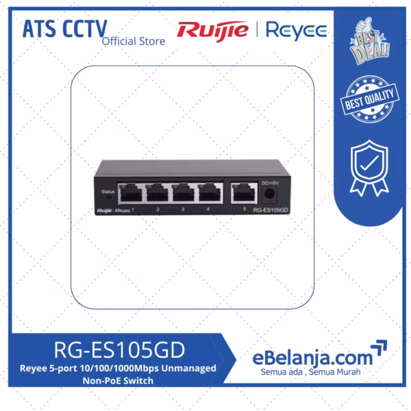 Ruijie Reyee 5 Port 10/100/1000Mbps Smart Managed Non-PoE Plastic Switch RG-ES105GD