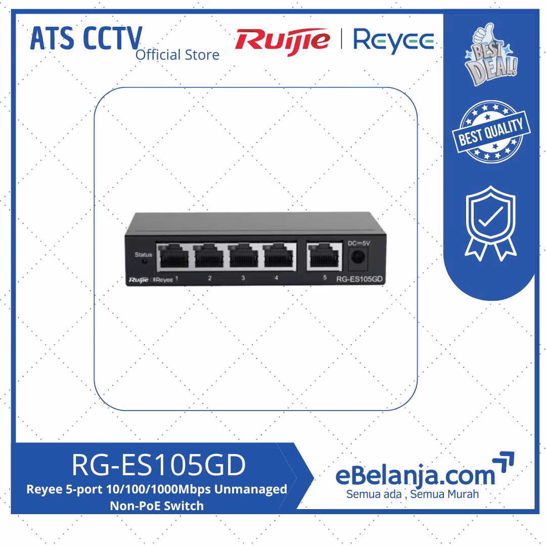 cac389ce430a4344bc8559ac965d89ad.jpg Ruijie Reyee 5 Port 10/100/1000Mbps Smart Managed Non-PoE Plastic Switch RG-ES105GD - Image 1