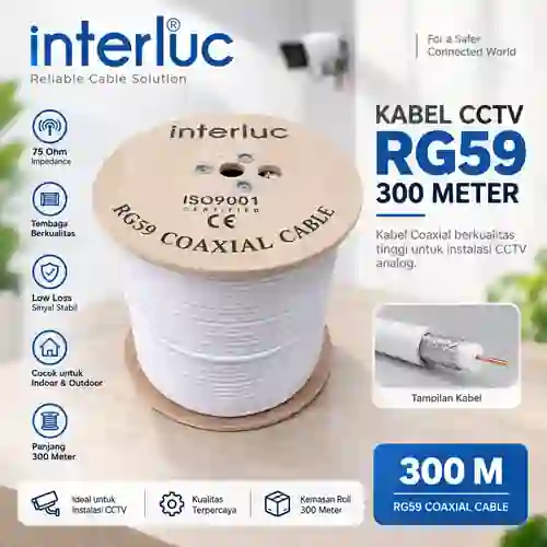 interluc_rg59_300m_500x500 Kabel CCTV Coaxial RG59 Kabel Coaxial+Power RG59 300m (1Roll) Interluc - Image 1